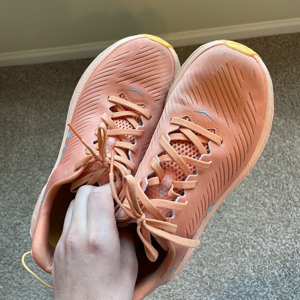 Hoka Peach/Yellow Women’s Athletic Running Shoes - Picture 9 of 14